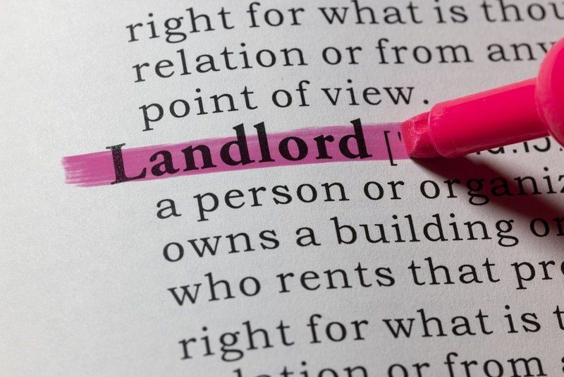 a pink marker is highlighting the word landlord in a dictionary