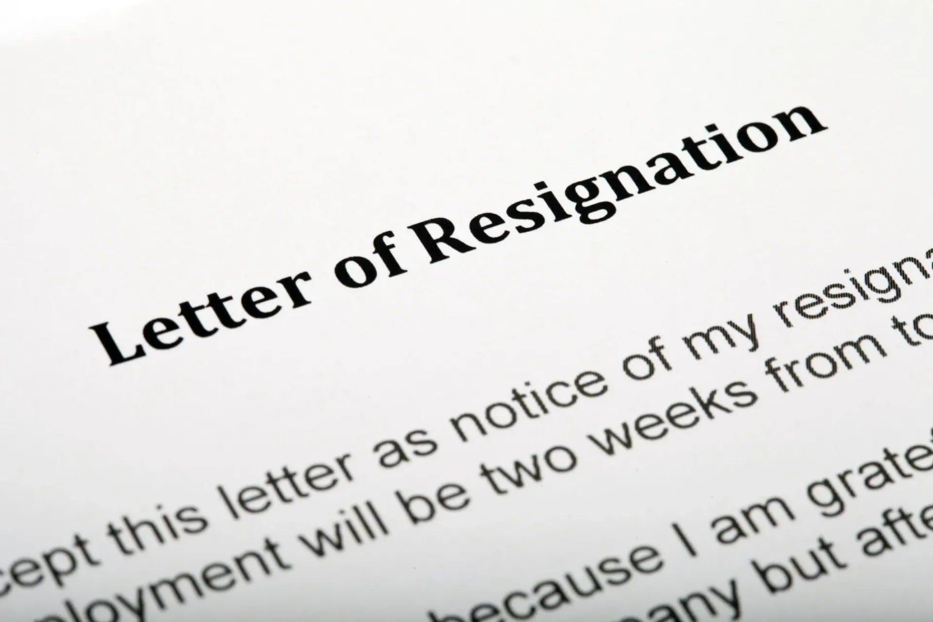 a close up of a letter of resignation