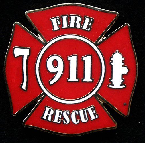 A red cross with the words fire 911 rescue on it