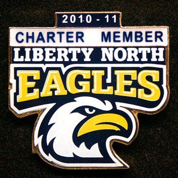 A liberty north eagles logo with a bald eagle on it
