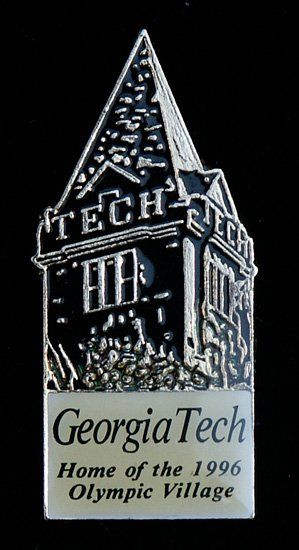 A pin that says georgia tech home of the 1996 olympic village