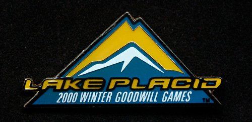 A blue and yellow logo for lake placid 2000 winter goodwill games