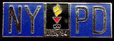 A blue sign that says nypd on it