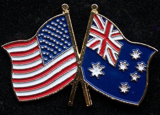 An american flag and a british flag crossed over each other