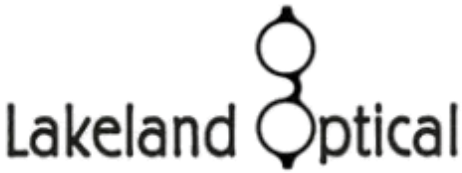 A logo for lakeland optical with a pair of glasses