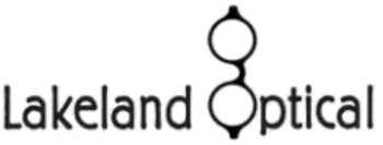 The logo for lakeland optical has a pair of glasses on it