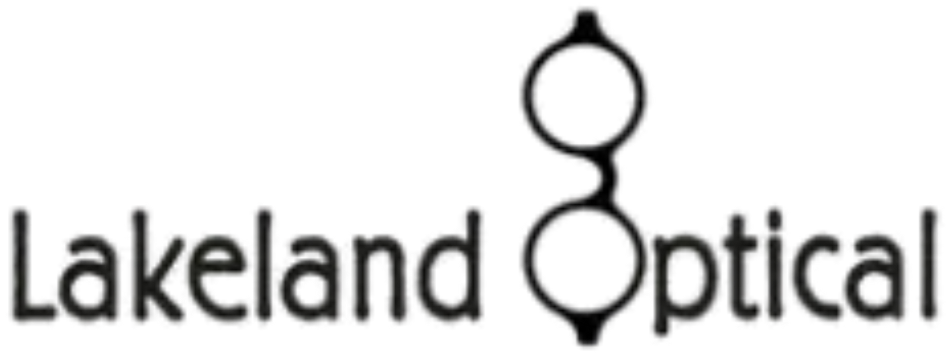 A logo for lakeland optical with a pair of glasses