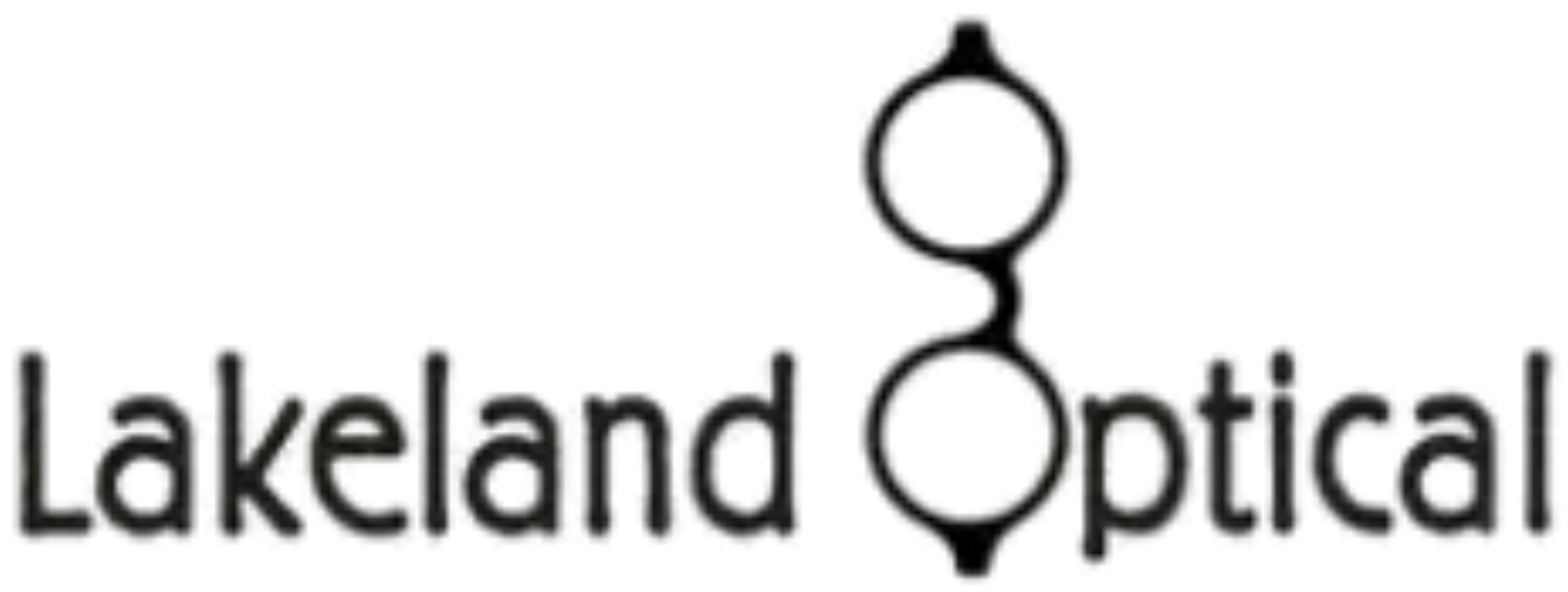 A logo for lakeland optical with a pair of glasses