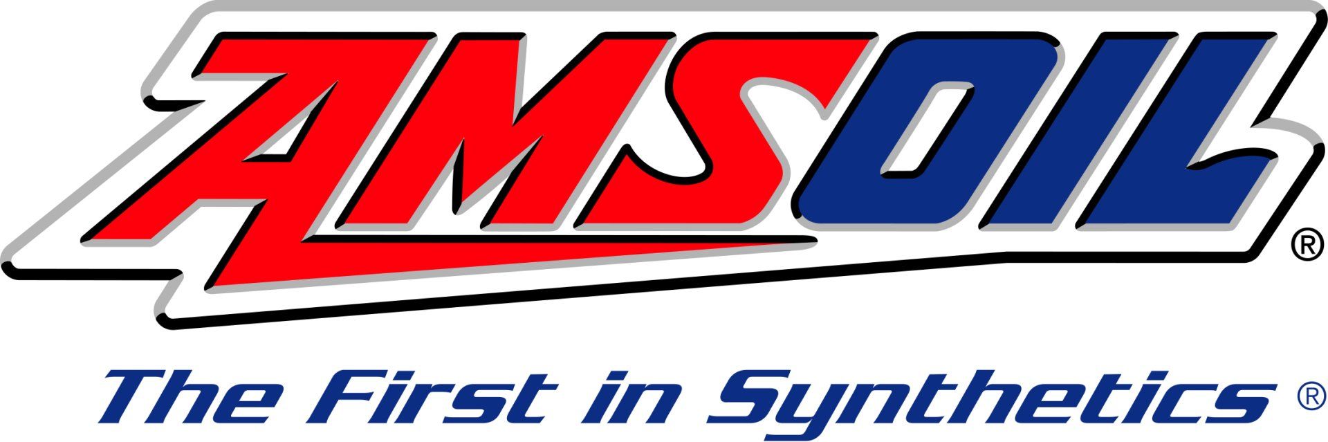 AMSOIL logo with red and blue lettering and slogan 