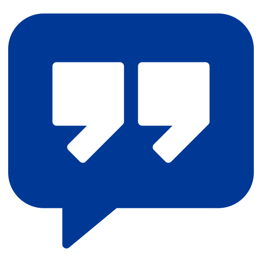 Blue speech bubble with white quotation marks, Google Hangouts logo.