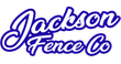 The logo for jackson fence co. is blue and white on a white background.