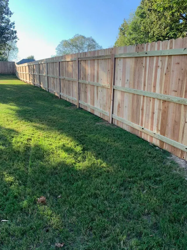 A fence surrounds a basketball court in the middle of a forest.
