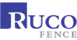 The logo for ruco fence is blue and white.