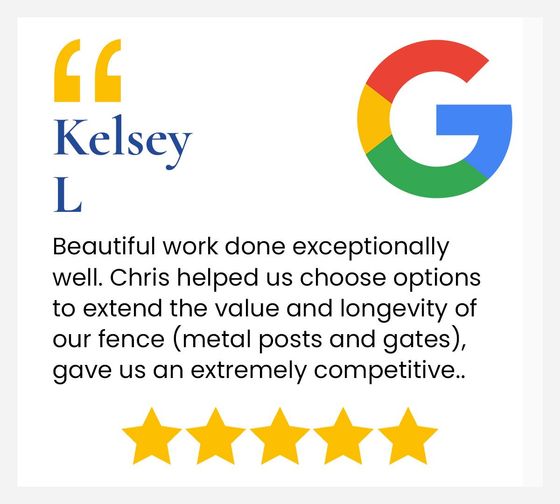 A google review for kelsey l beautiful work done exceptionally well.