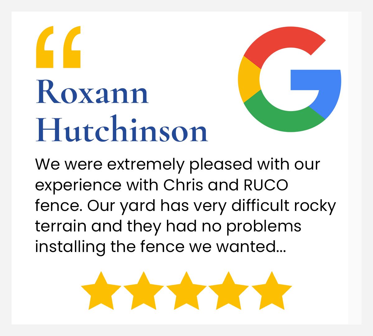 A google logo with a quote from roxann hutchinson