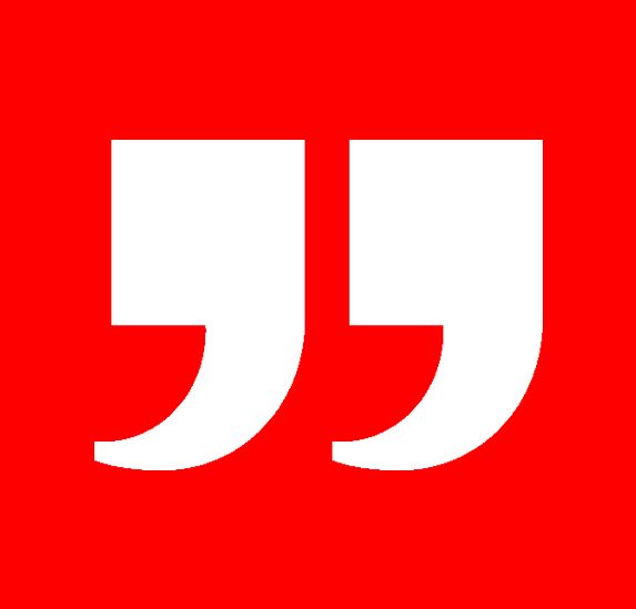 A red background with white quotation marks on it
