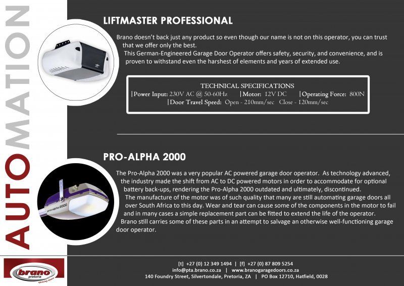 Catalogue for liftmaster pro garage door operator