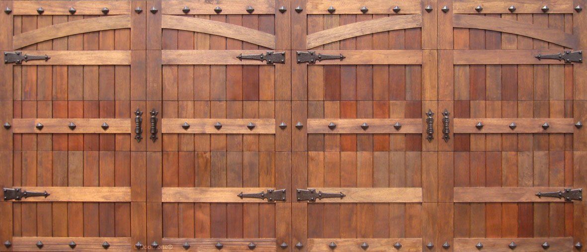 Vertical barn style double wooden garage door