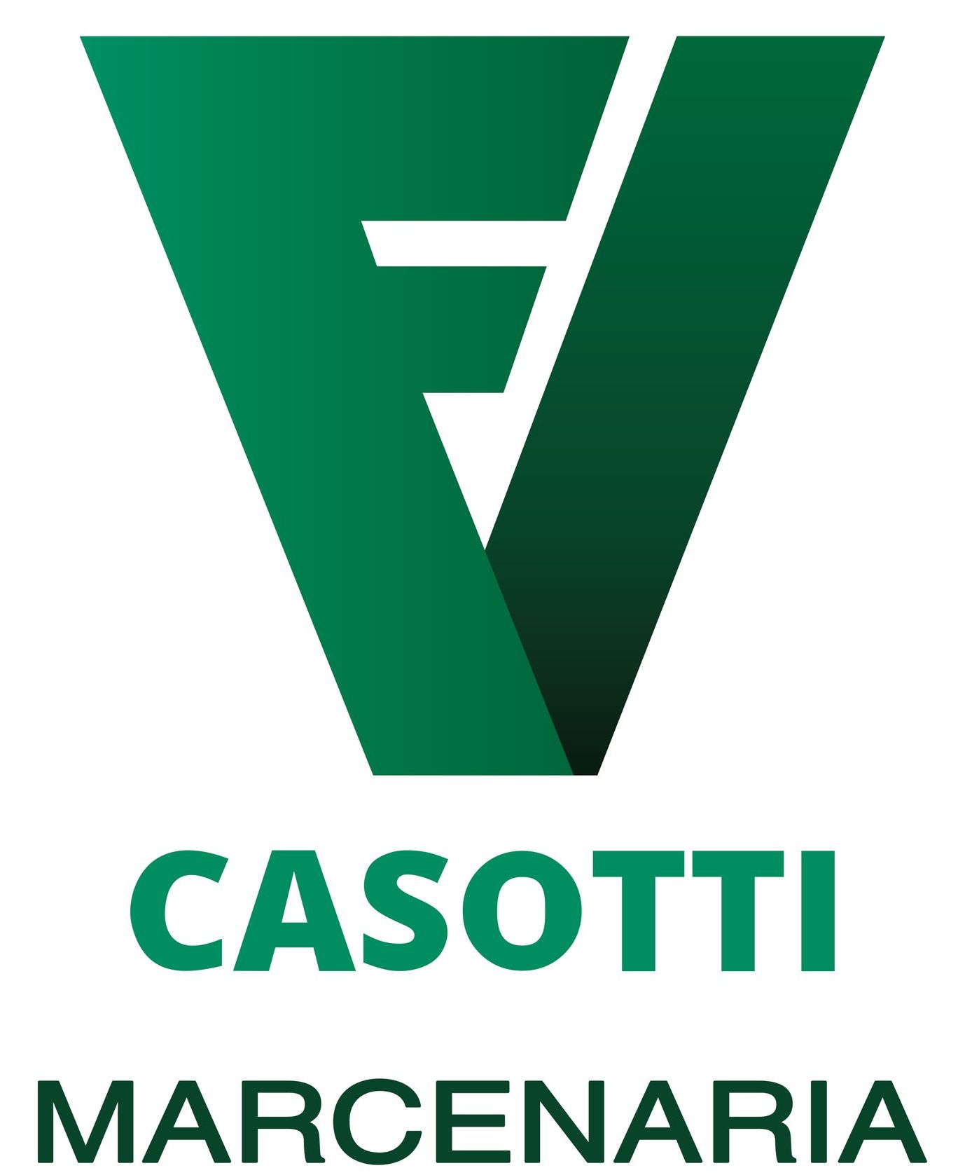 Um logotipo para casotti marcenaria com um v verde em um fundo branco