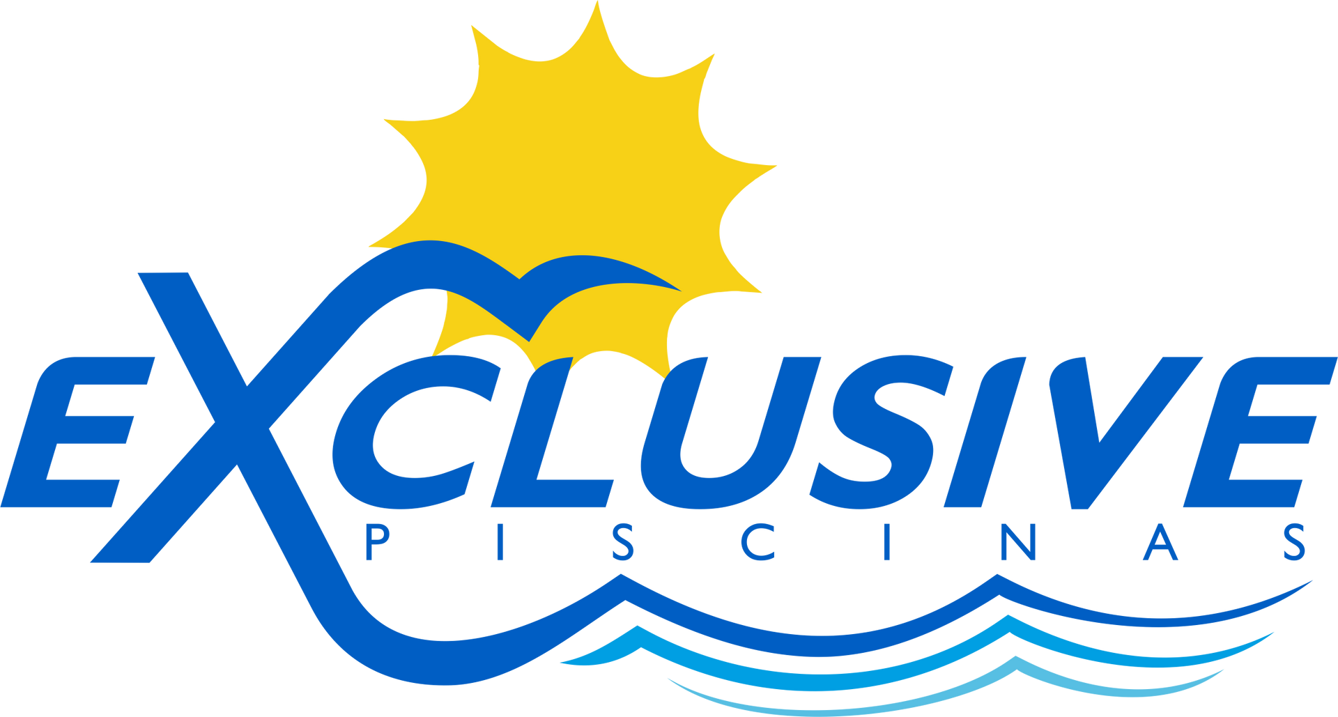 Um logotipo azul e amarelo para piscinas exclusivas