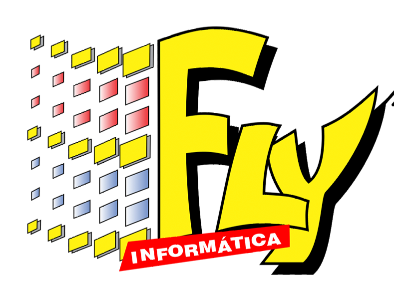 Um logotipo amarelo e preto para fly informatica