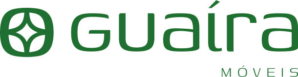 O logotipo da guaira móveis é verde e branco.