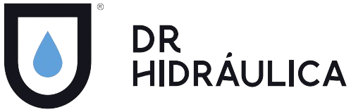 Um logotipo para uma empresa chamada dr hidraulica com uma gota de água no meio.