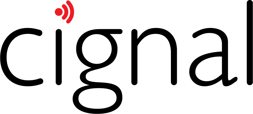 Logo with a red and black signal icon above the word 