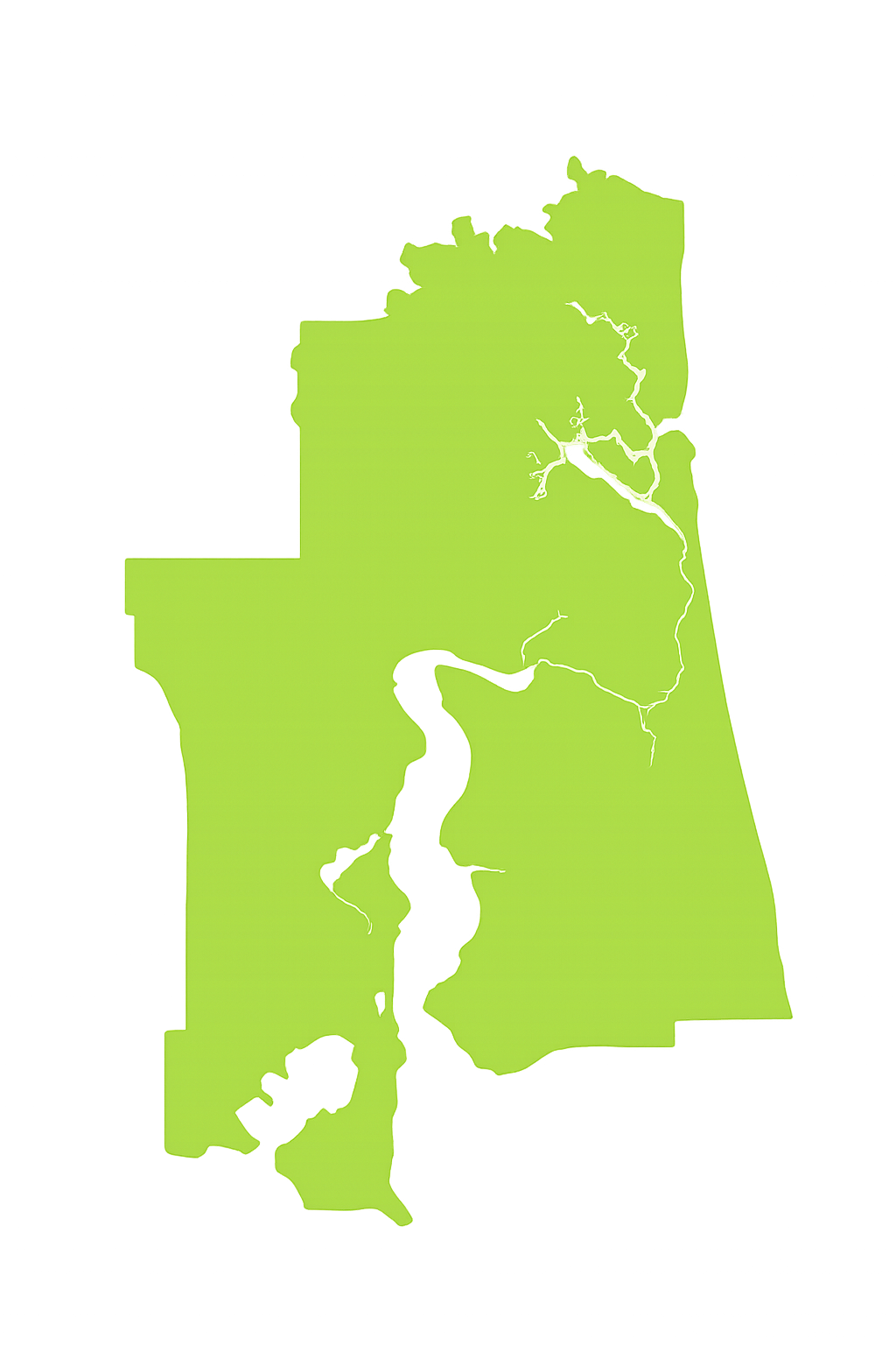 View Pro Touch Movers' full-service moving coverage across Florida counties. A green map of a state with a river in the middle.