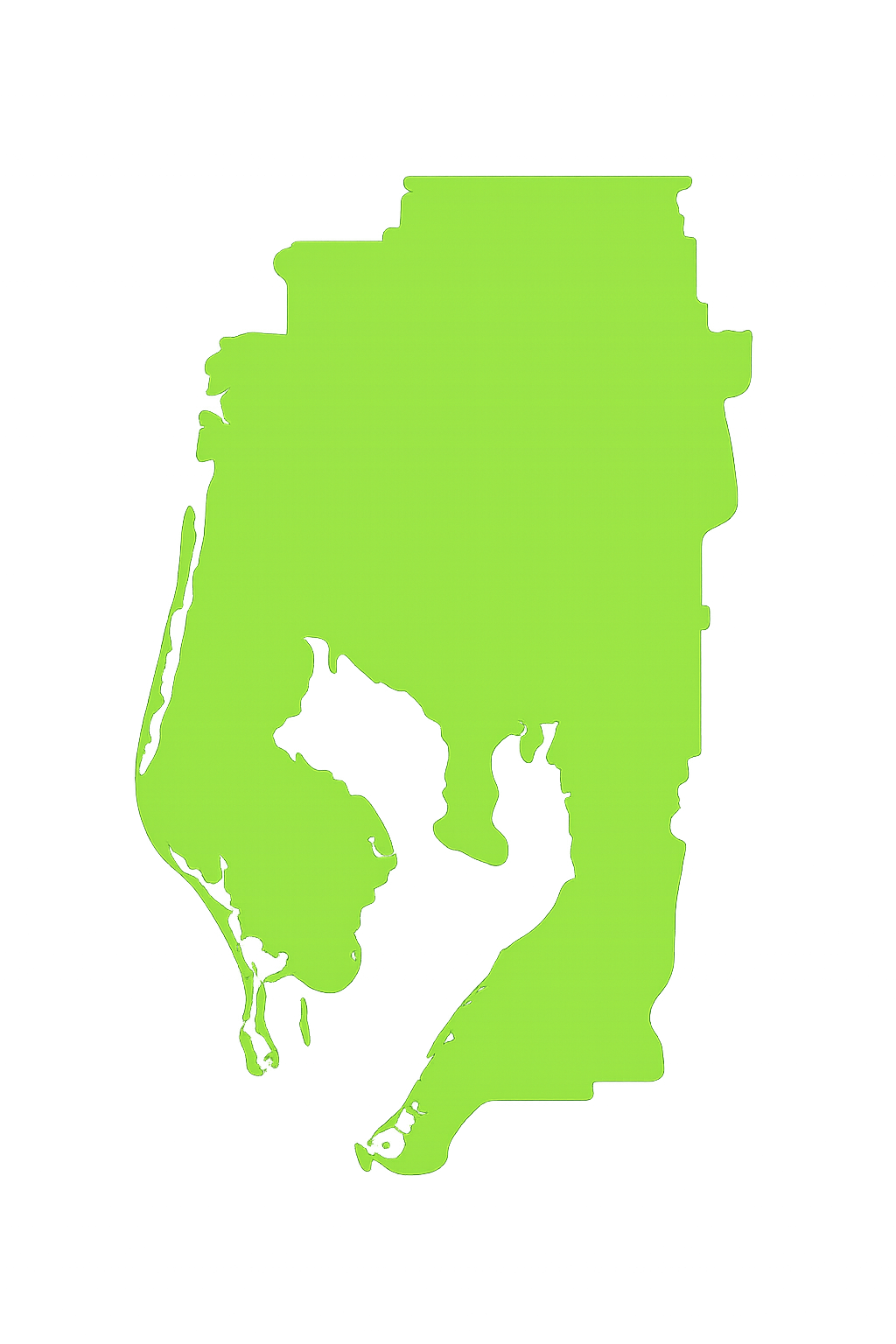 View Pro Touch Movers' full-service moving coverage across Florida counties. A green map of the state of florida on a white background.