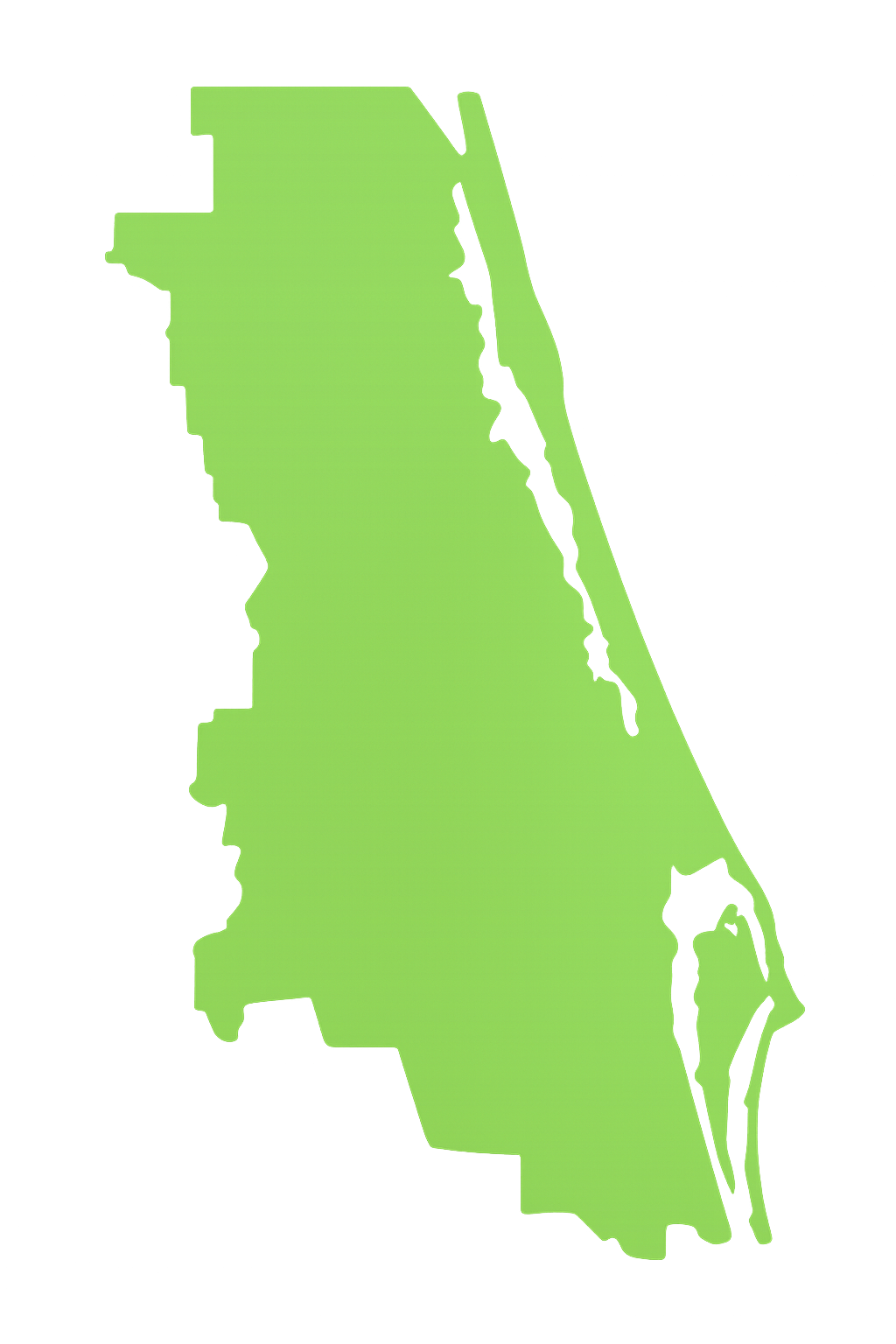 View Pro Touch Movers' full-service moving coverage across Florida counties. A green map of the state of florida on a white background.