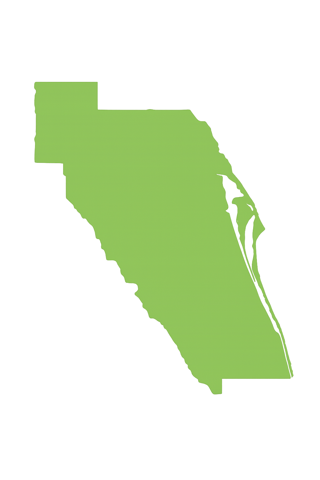 View Pro Touch Movers' full-service moving coverage across Florida counties. A green map of the state of florida on a white background.