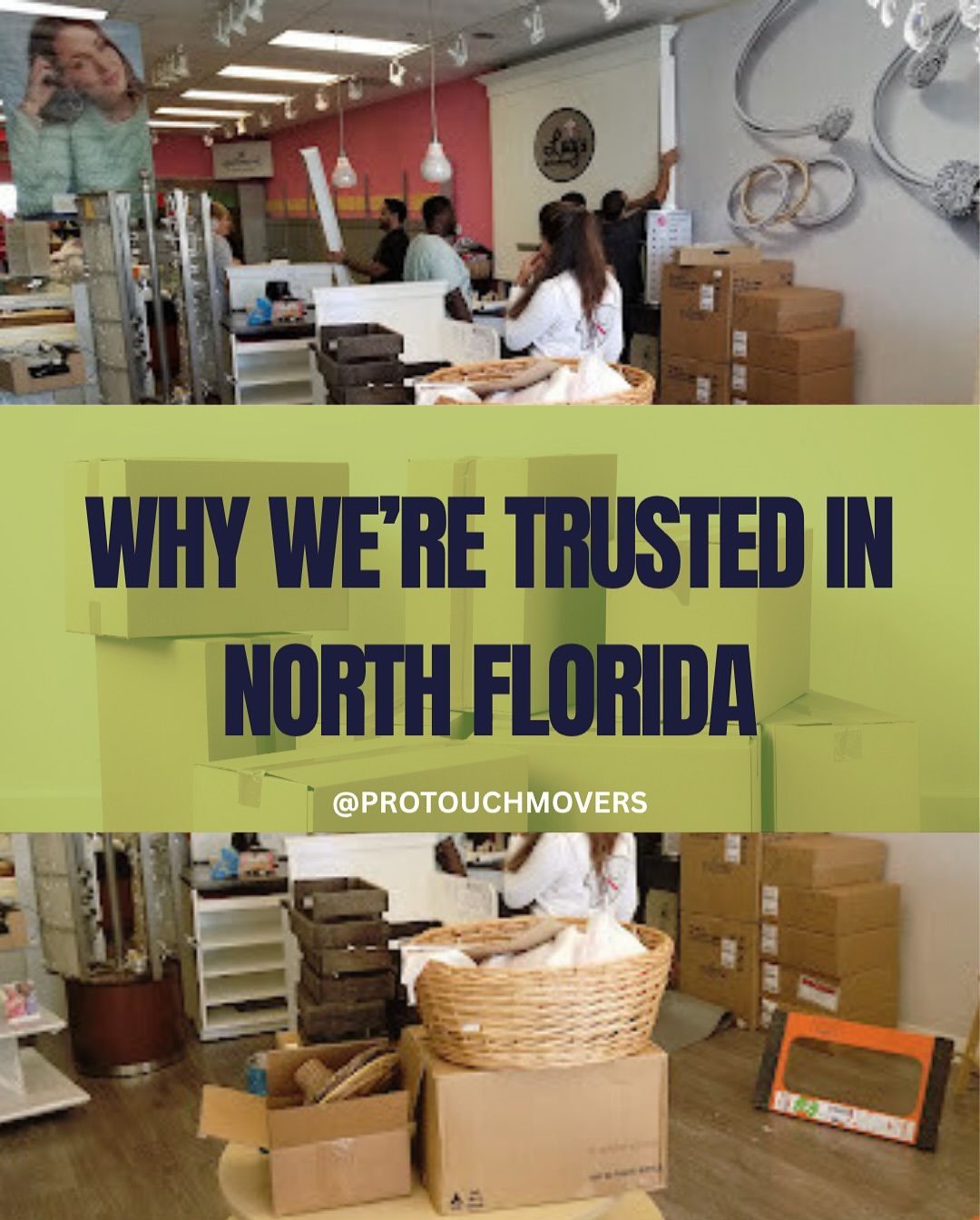 Pro Touch Movers assisting with a retail business relocation in North Florida, packing boxes!