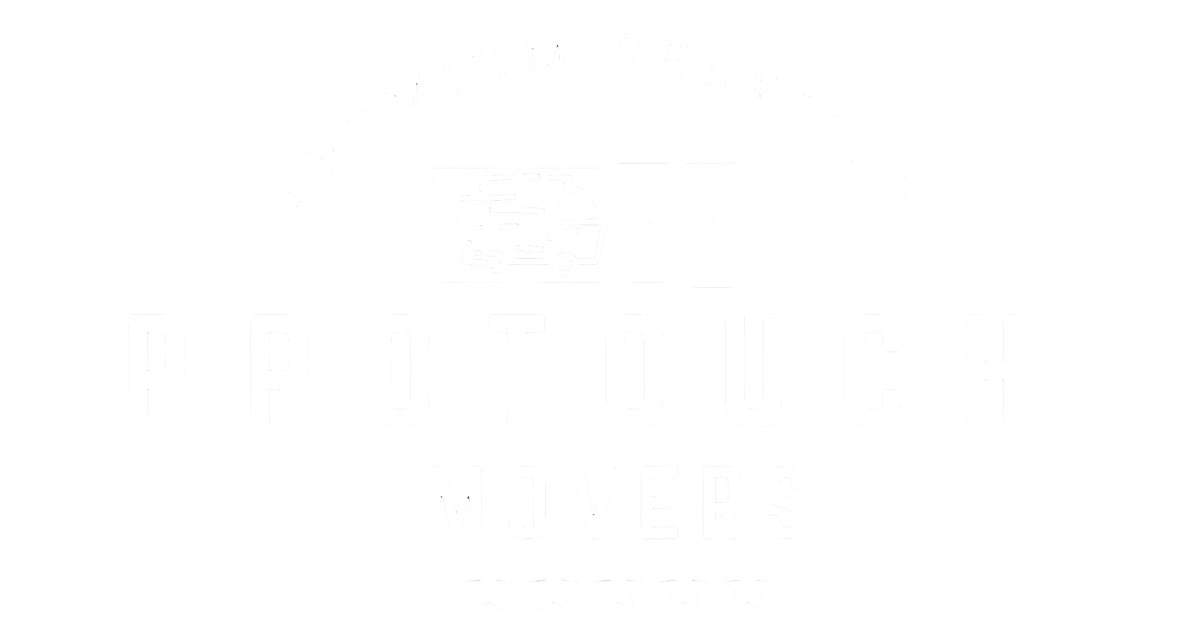 Pro Touch Movers logo featuring a delivery truck icon, bold typography, and five-star branding for premium moving services in Florida.