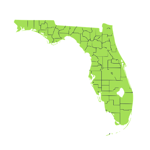 A green map of the state of florida on a white background.