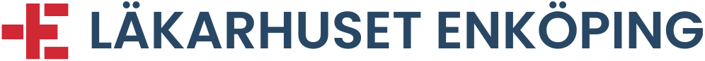 Logo of Läkarhuset Enköping, with a red medical cross and dark blue text.