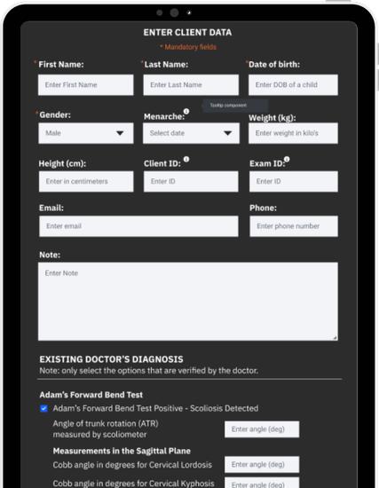 A tablet with a form on it that says enter client data