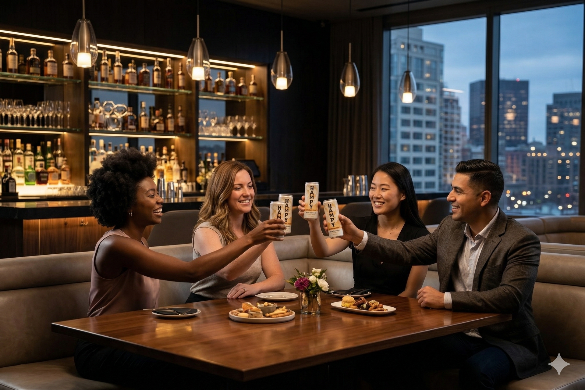 A golden, carbonated liquid splashing out of a glass against a blurry, warm-toned background.