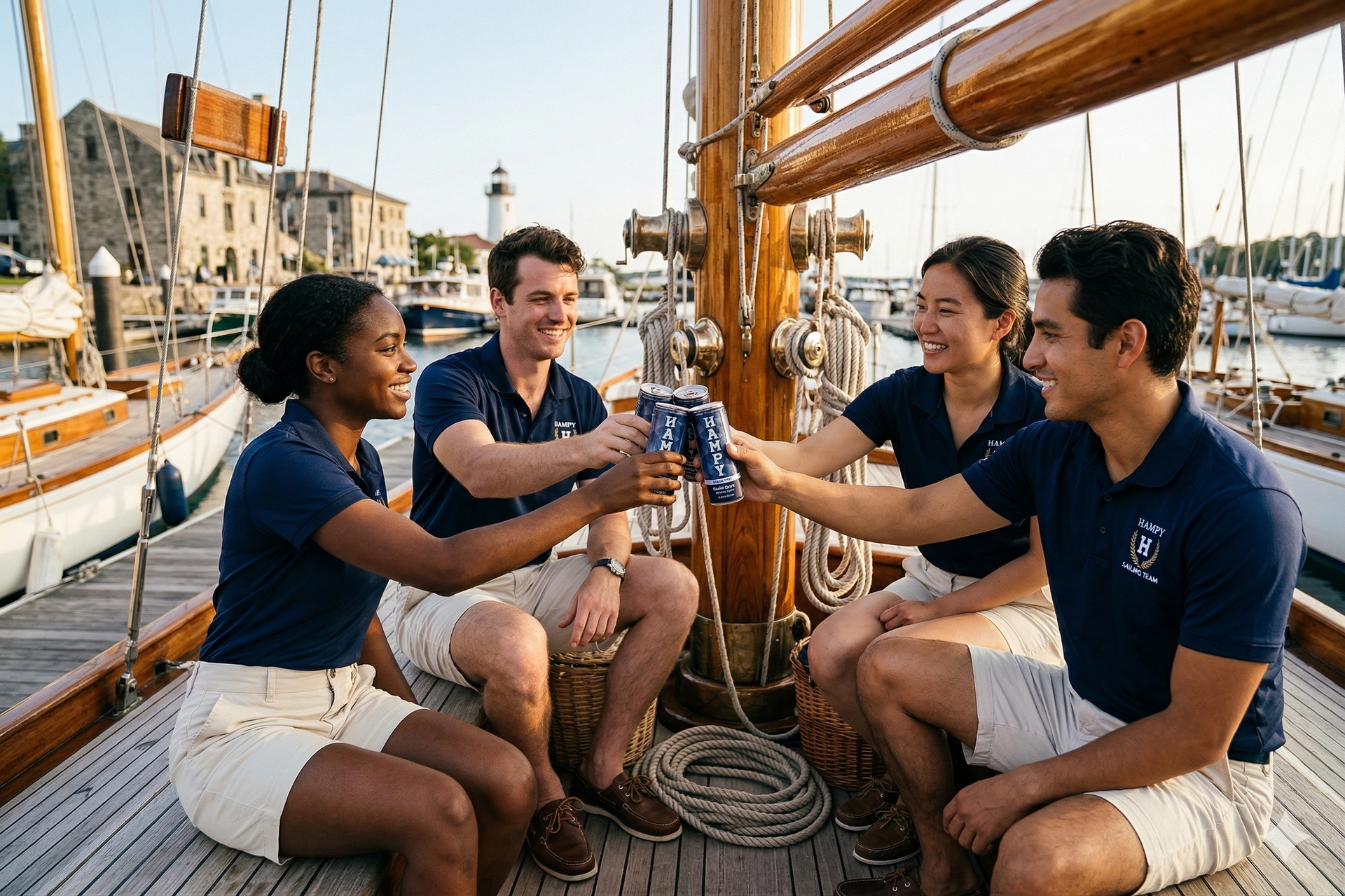 A tall, blue-and-white patterned can of HAMPY Black Onyx tea stands on a light surface against a blurred kitchen background.