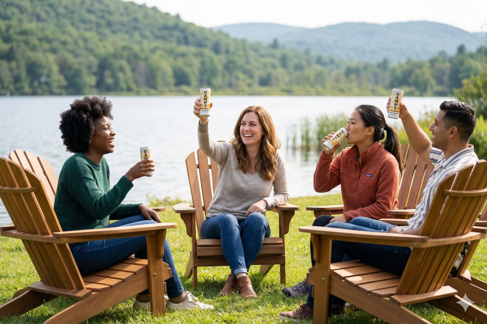 A tall, silver can of White Diamond iced tea with a geometric, cream-colored background, centered on a table.