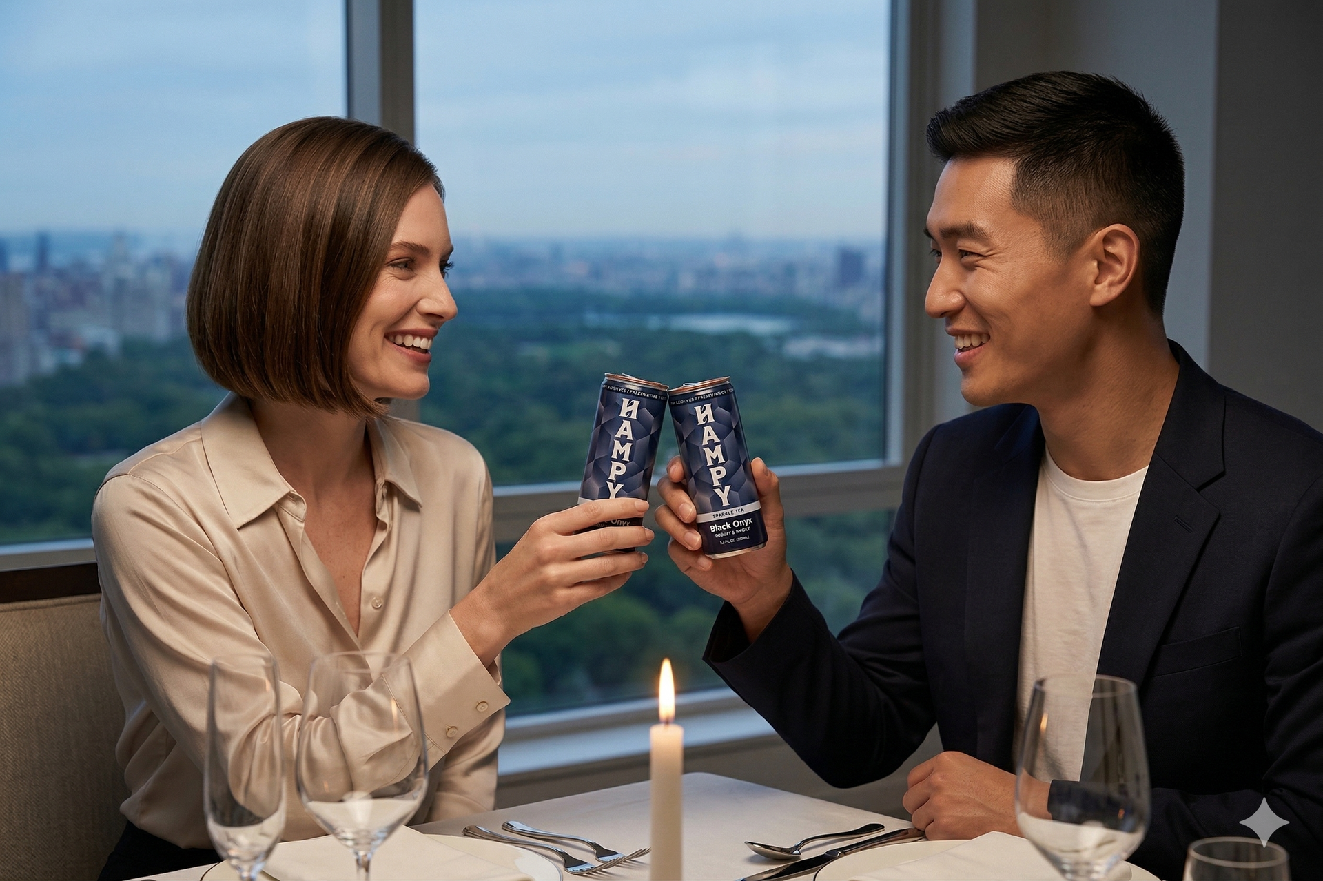 Tea is poured from a glass pot into a cup on a wooden surface, with loose tea leaves and mint leaves nearby.