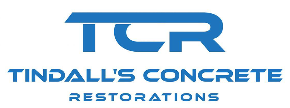 A blue logo with the text "TCR" above "TINDALL'S CONCRETE RESTORATIONS" in a stylized, modern sans-serif font.