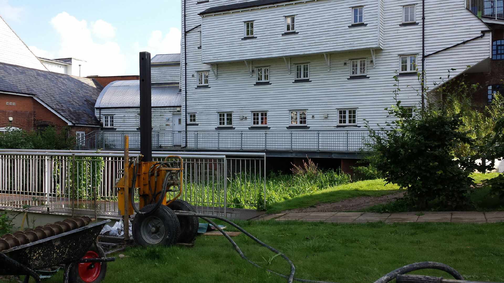 on site with a building in the background