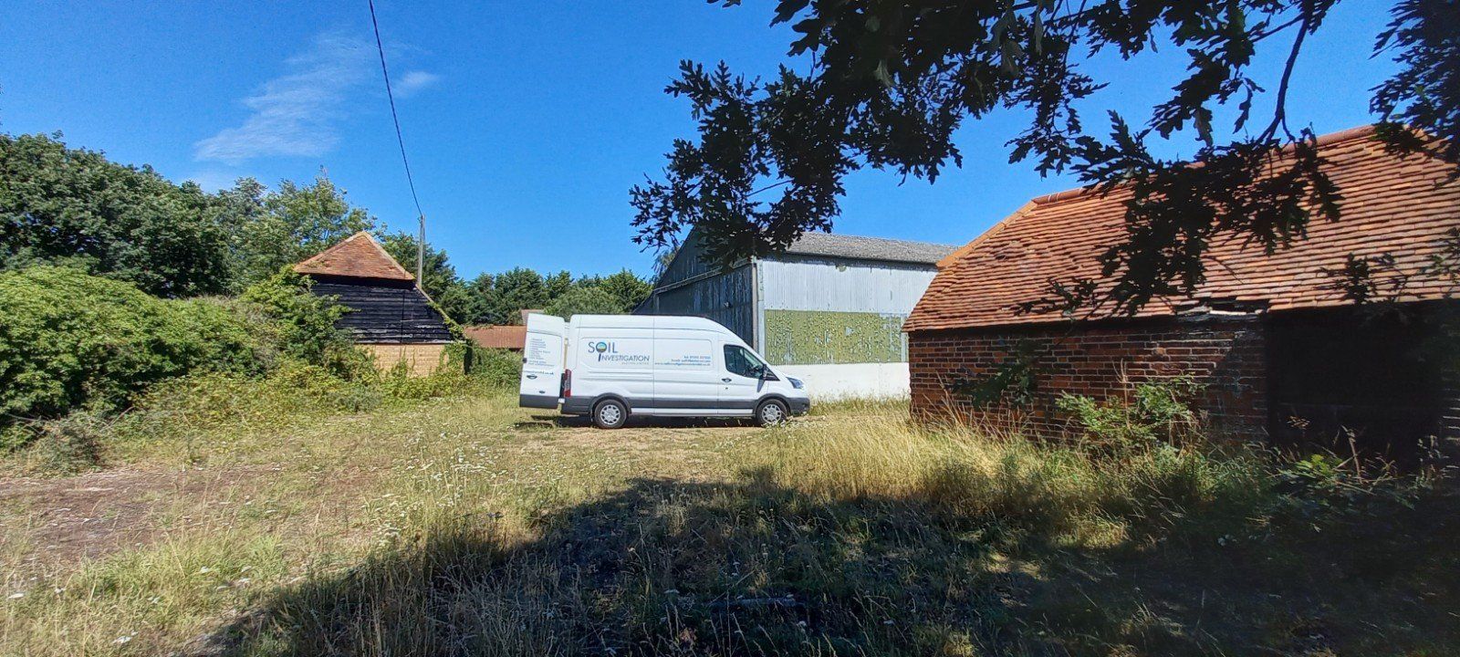 van at a building