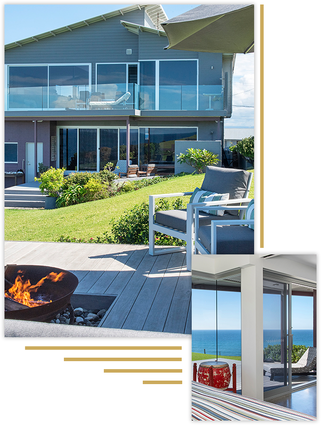 Elanora Gerroa and its outdoor firepit with seating area