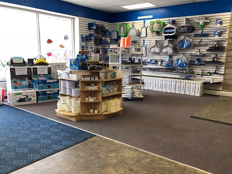 A store filled with lots of pool equipment and supplies.