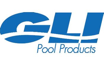 The logo for gli pool products is blue and white.