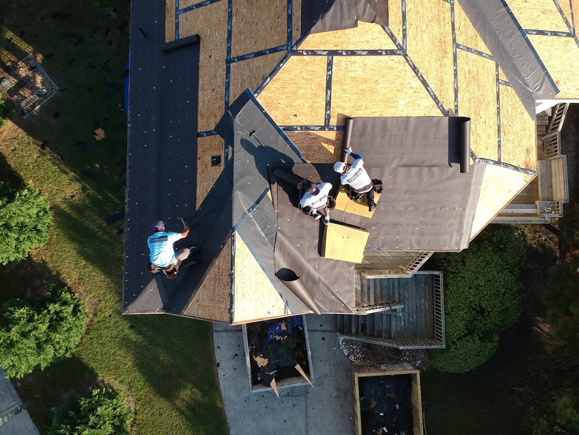 top down photo of roof restoration in progress