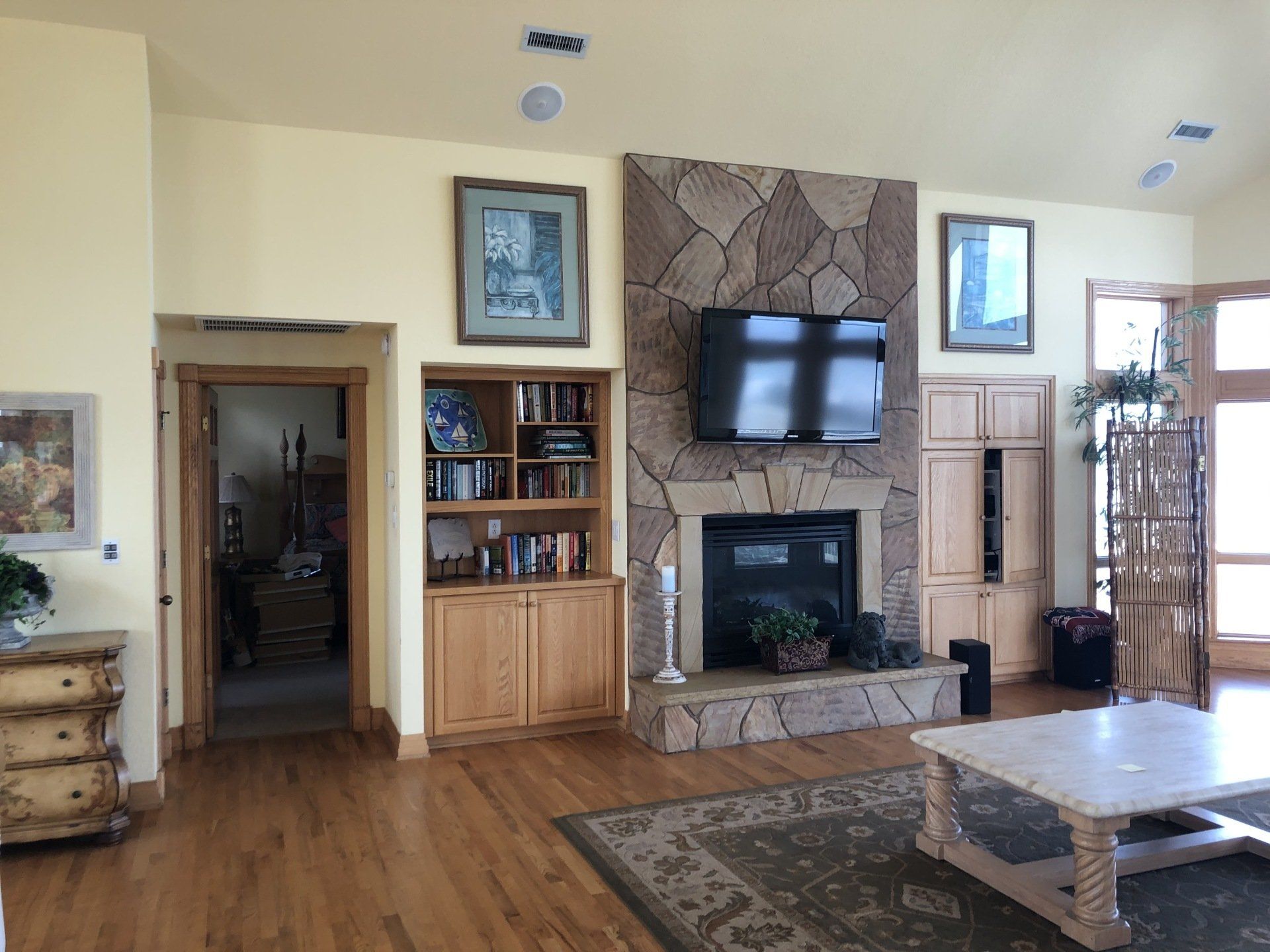 Before photo of great room prior to painting and updating