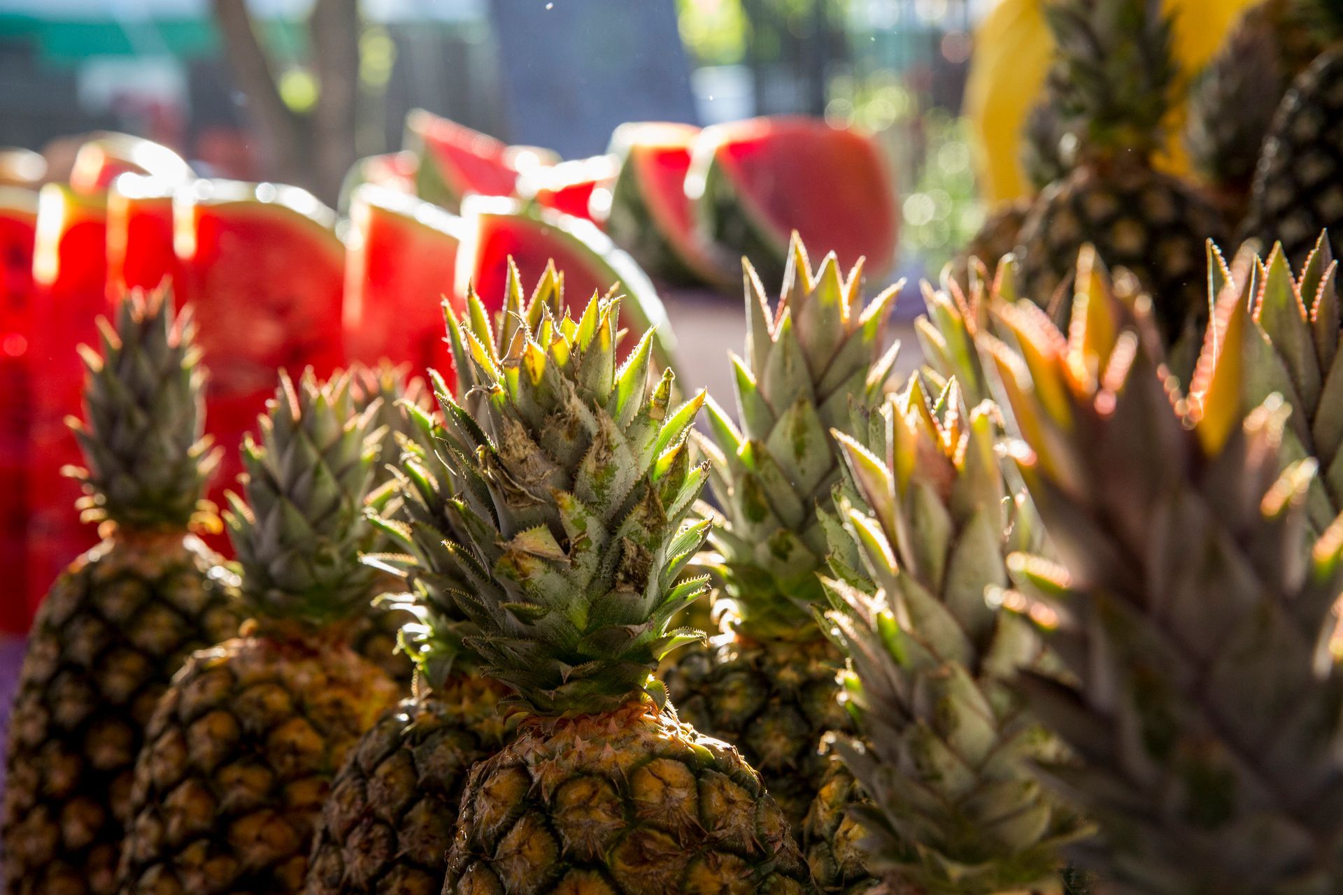 Fotografia autoral de feira livre em São Paulo — detalhe de abacaxi